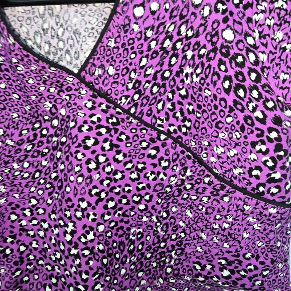 Cherokee Scrub Top Purple Black White Animal Print Wrap Look Size XS - Picture 2 of 6